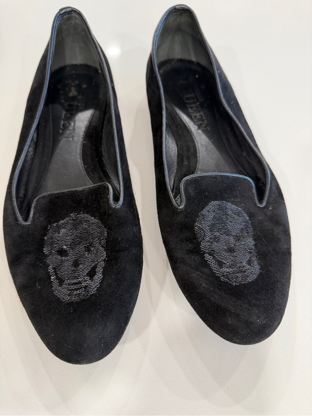 Black Suede Men’s Slip-On Loafers with Skull Detail